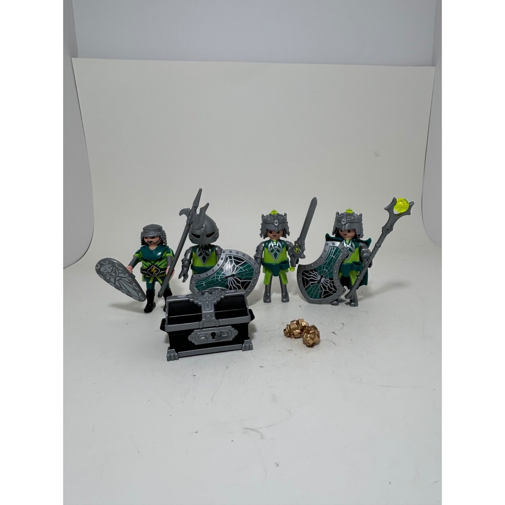 Playmobil Novelmore Knights Figures Set Green Grey Armor Treasure Chest Gold